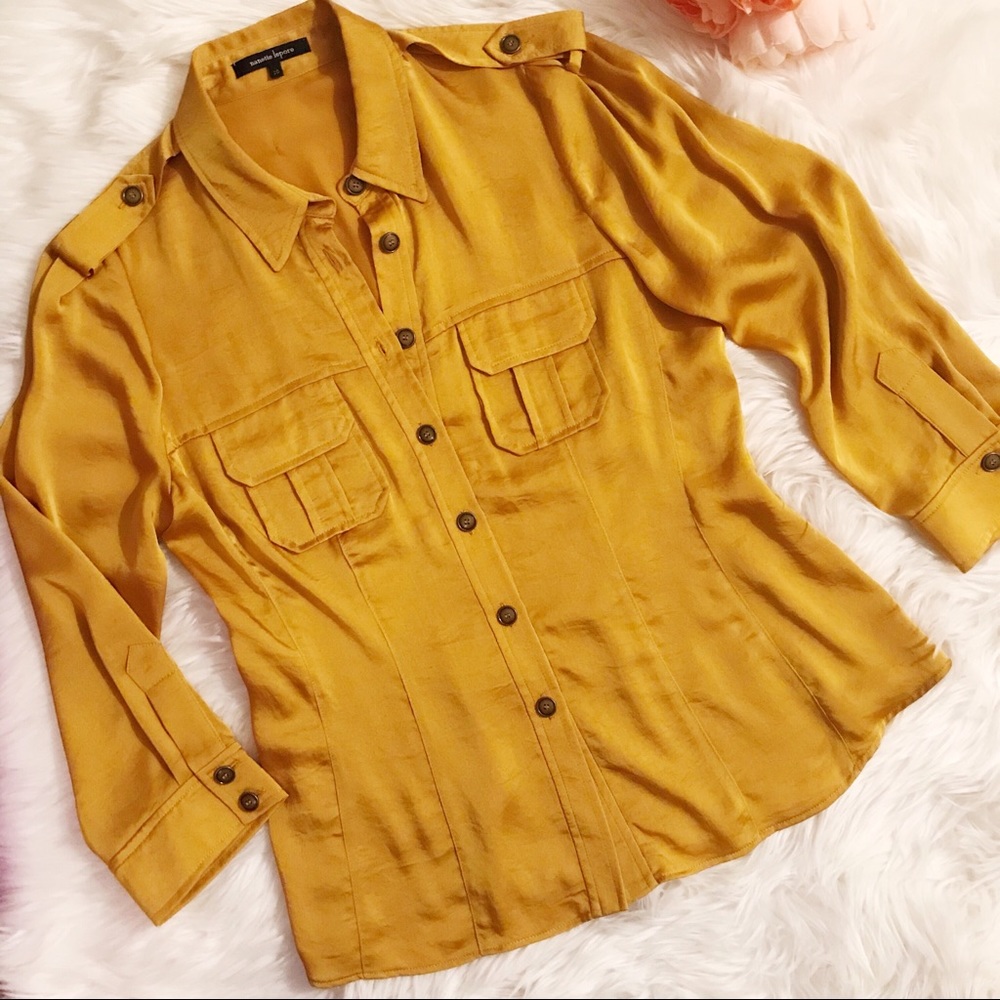Nanette Lepore Mustard Yellow Satin Utility Blouse
